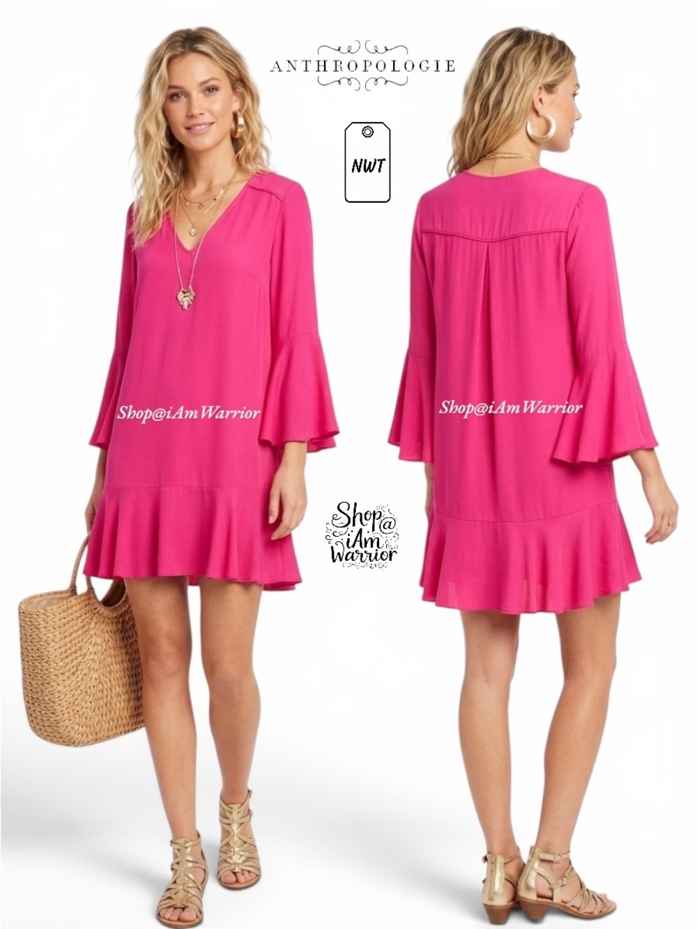 Anthropologie {HD in Paris} NWT pink bell sleeve dress *shop@iamwarrior